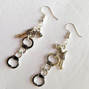 Punk Earrings - Gun & Handcuff Charms NWOT